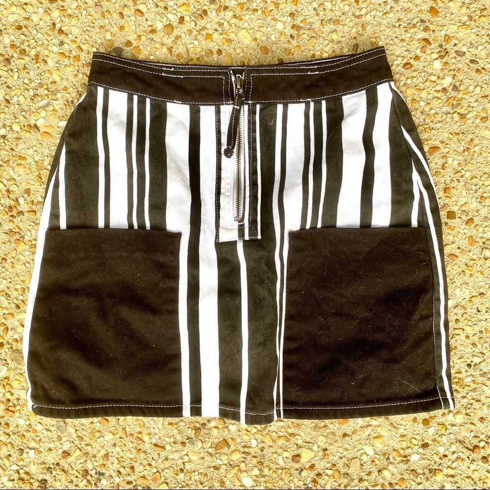 UO BDG Black White Striped Cotton Mini Skirt Size S